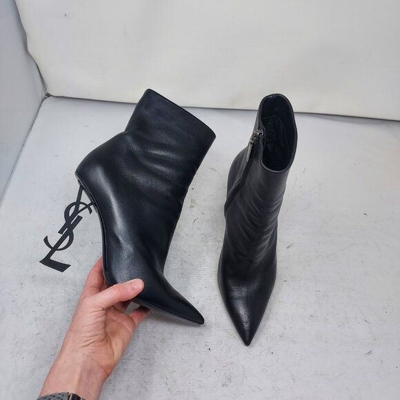YSL Yves Saint Laurent Black Opyum Heel Bootie Boot - Picture 1 of 13